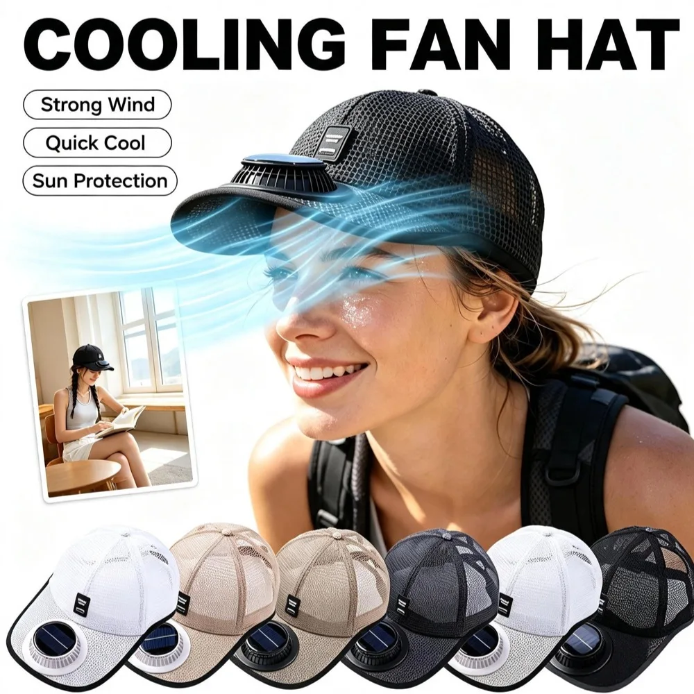 Summer Men Women Mesh Baseball Hat Sun Block Baseball Hat With Solar Fan USB Charging Fan Breathable UV Block Outdoor Sunhats