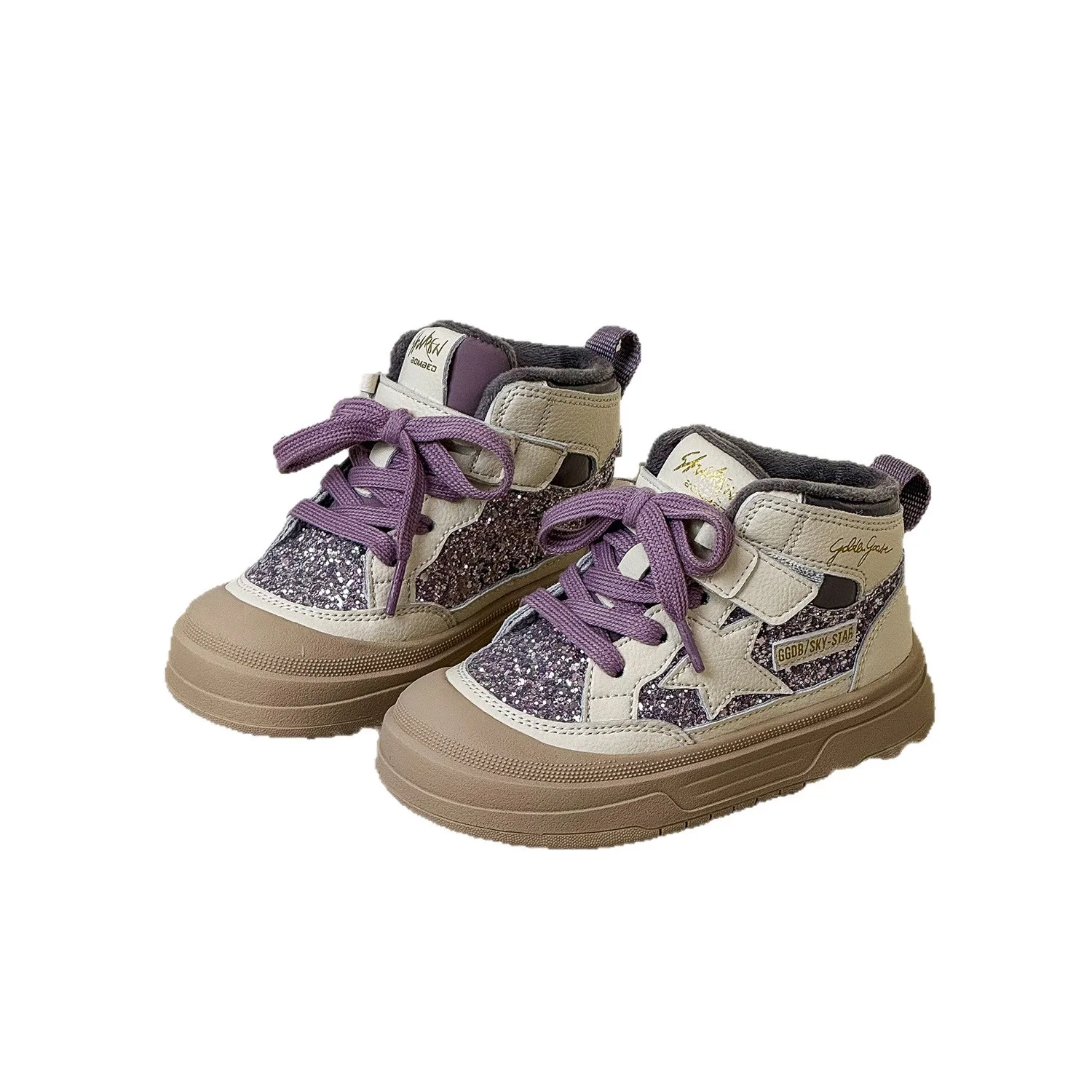 

Новые зимние детские флисовые кроссовки средней высоты с блестками для девочек, детские теплые ботильоны принцессы для малышей