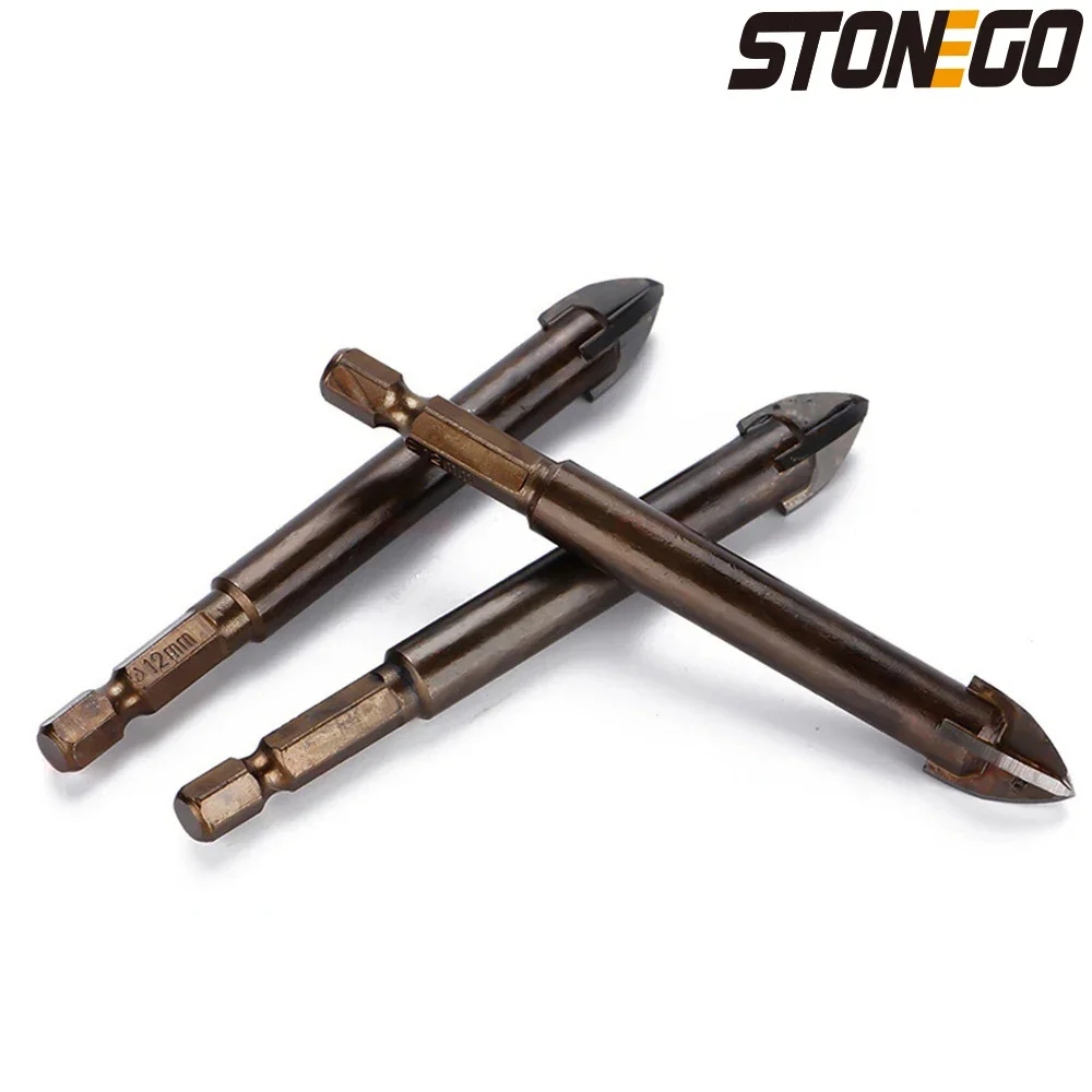 

STONEGO 1PC Cross Hex Tile Drill Bits Carbide Glass Ceramic Concrete Hole Opener Hard Alloy Drill Bits 3/4/5/6/8/10/12mm