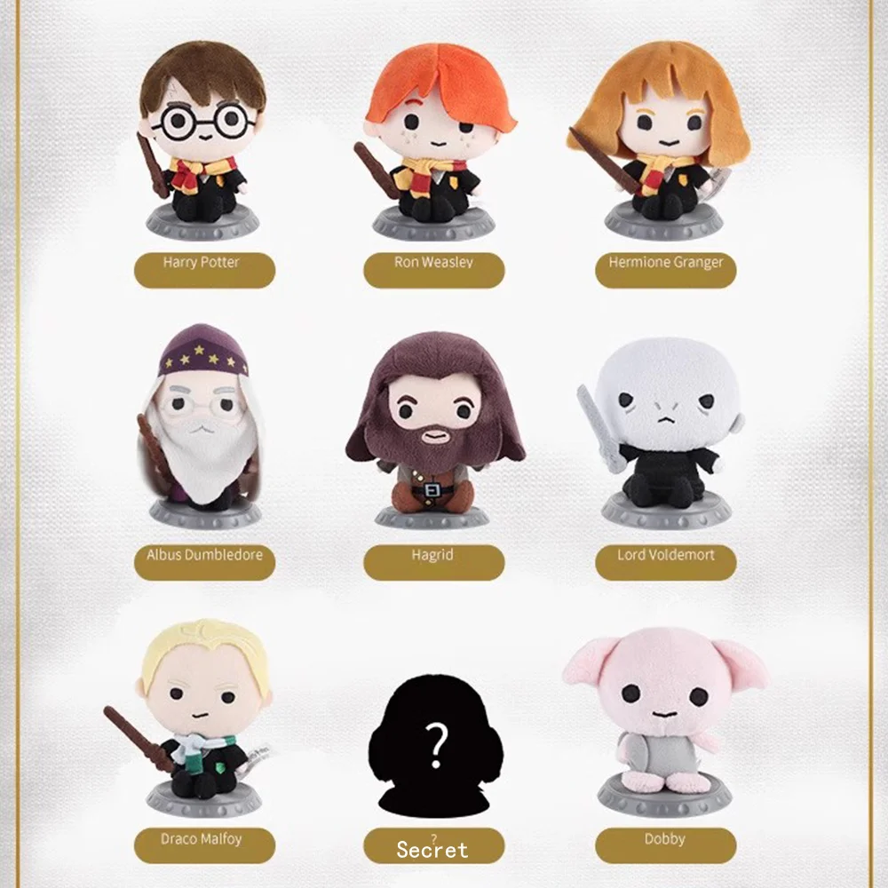 Genuíno harry potter caixa cega pelúcia boneca 11cm filme hermione ron malfoy dobby hagird voldemort plushies brinquedos presentes