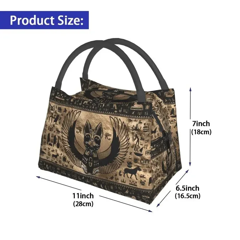 Egyptian Cat Goddess Bastet Insulated Lunch Bags for Outdoor Picnic Ancient Egypt Symbol Waterproof Thermal Cooler Lunch Box