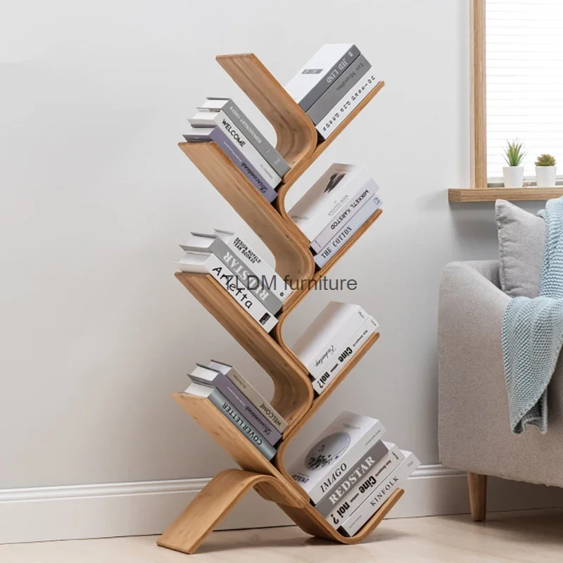 Filing Curved Bookshelf Wooden Decor Corner Industrial Bookshelf Minimalist Bedroom Estante Para Livros Furniture Livingroom