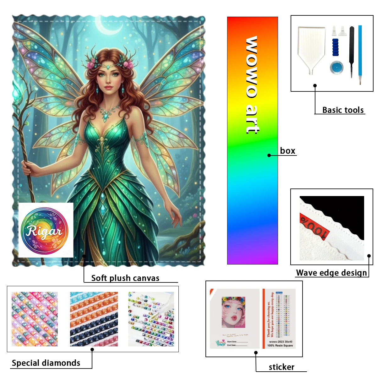 【فن ريجار دايموند】جنية الفراشة الخضراء في الغابة 100% راتينج FD+ab+xc مجموعة ختم الماس تحفة مثالية تستحق Bu #1