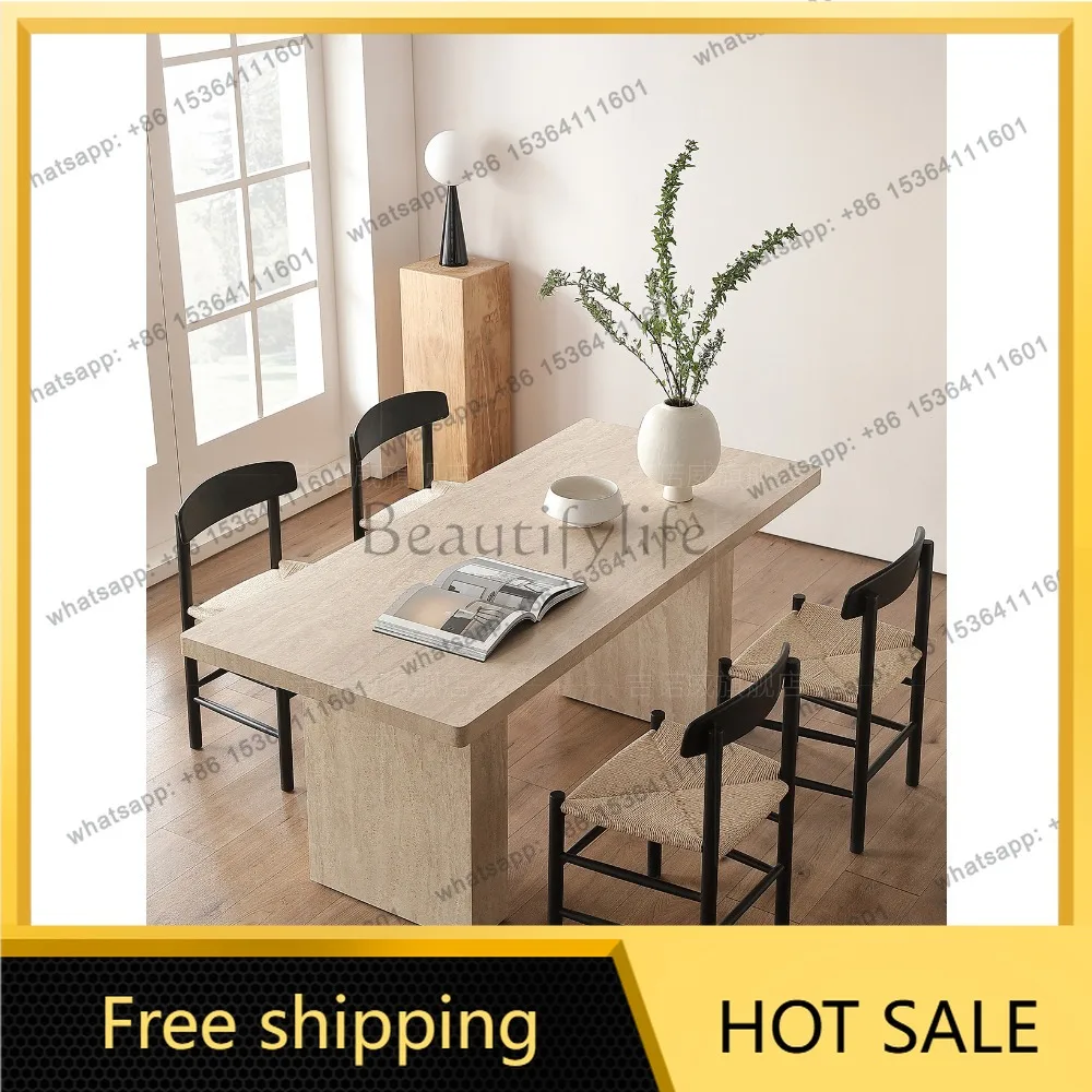 LD cave stone rock slab dining table rectangular premium French retro quiet wind dining table
