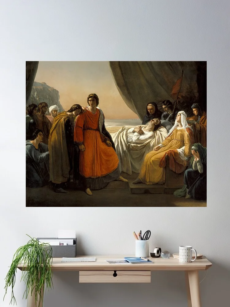 Ary Scheffer - The Death of Saint Louis Giclee Fine Painting, Art Print Canvas Poster, Living Room Decor, Home Wall Picture