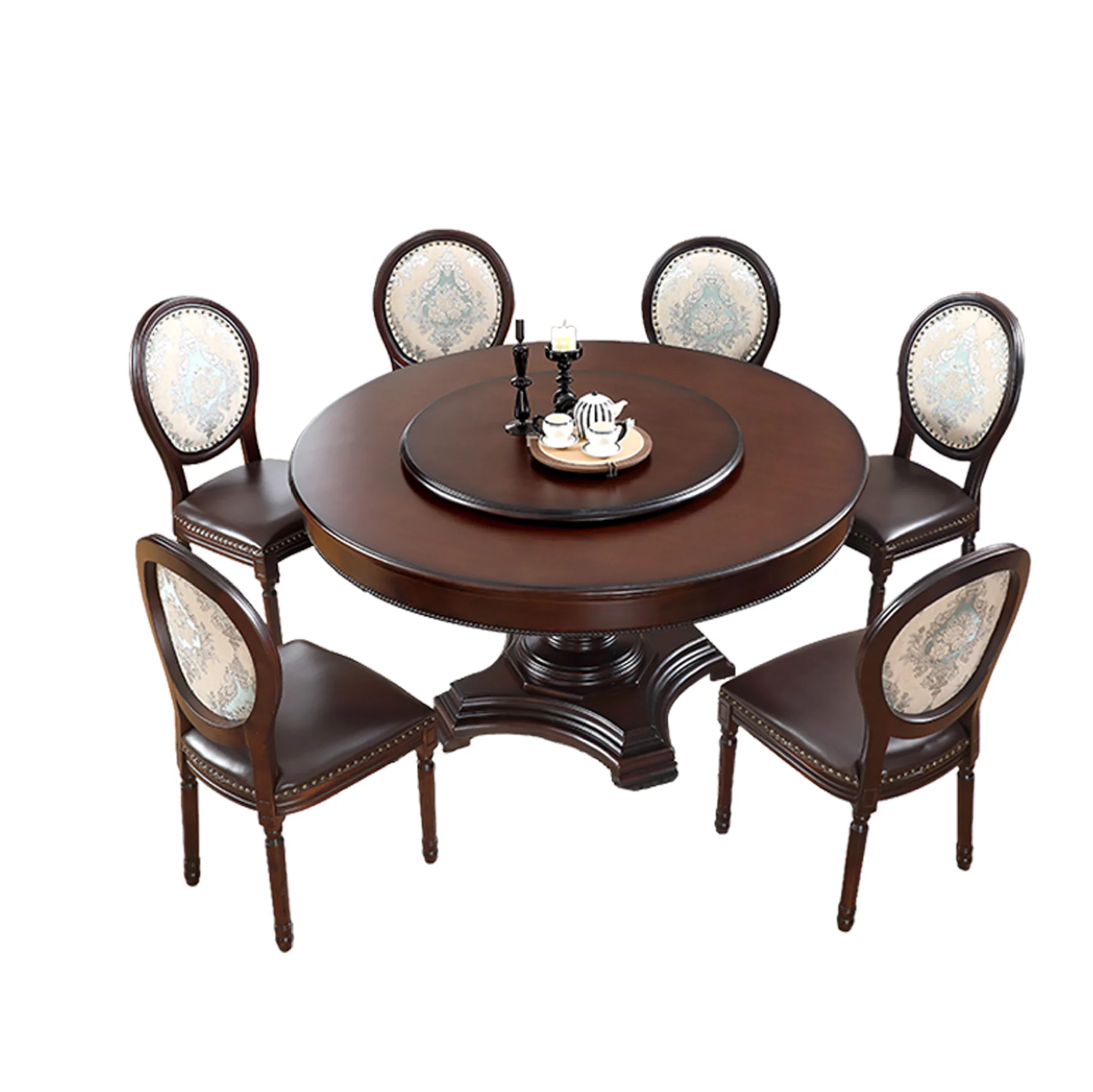 All solid wood dining table small apartment  and chair combination household living room antique large round