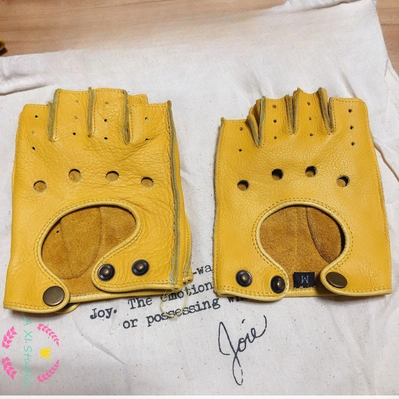 Spring Autumn Men Pu Leather Fingerless Gloves Mittens Driving Fitness Motorcycle Cycling Goatskin