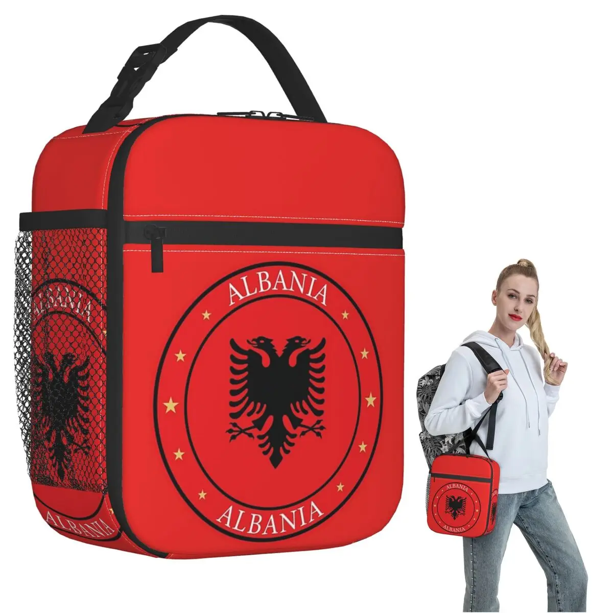 

Albania Flag Insulated Lunch Bag for Women Children Leakproof Food Boxes Thermal Lunch Box Tote