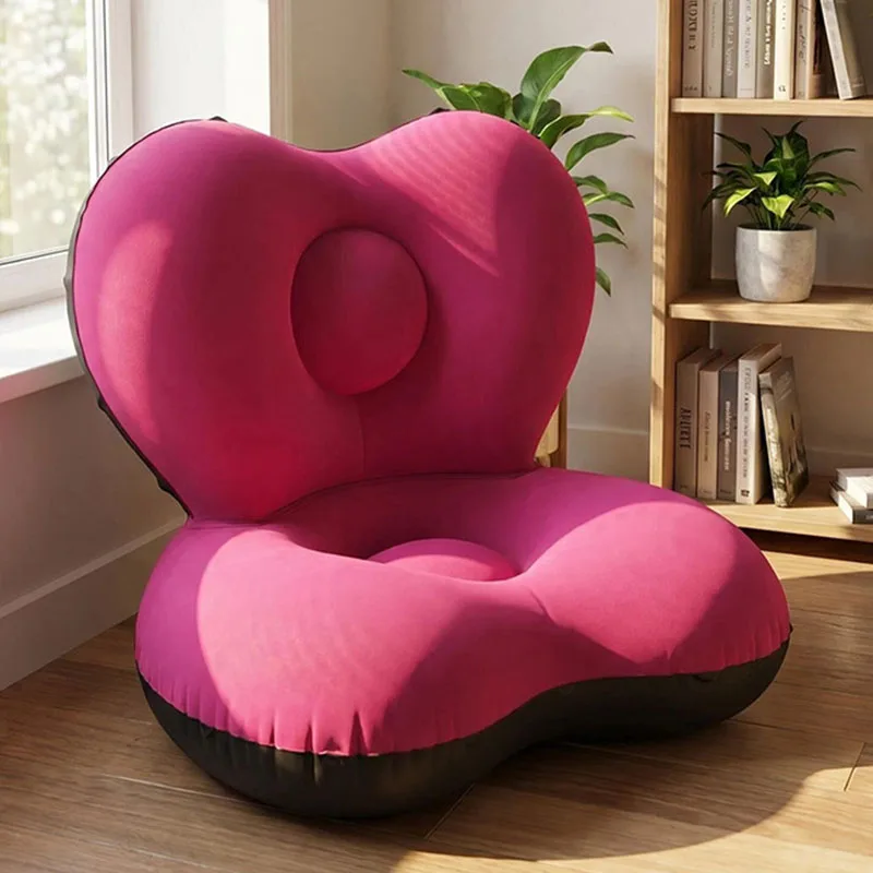 Heart Shaped Flocked Inflatable Lazy Sofa Single Person Folding Air Sofa Chair Portable Inflatable Lounger for Bedroom Living Ro