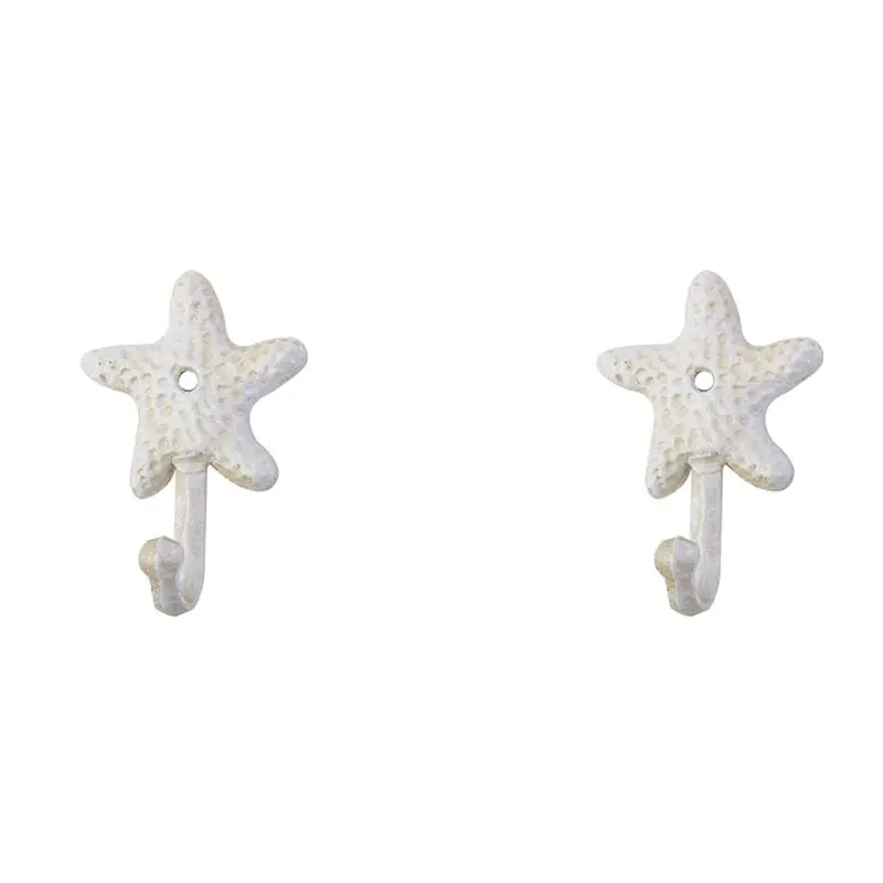 ABKW-2X Starfish Cast Iron Decorative Wall Hooks Coats Aprons Hats Towels Hooks Beach Ocean Theme Chic Metal Hooks