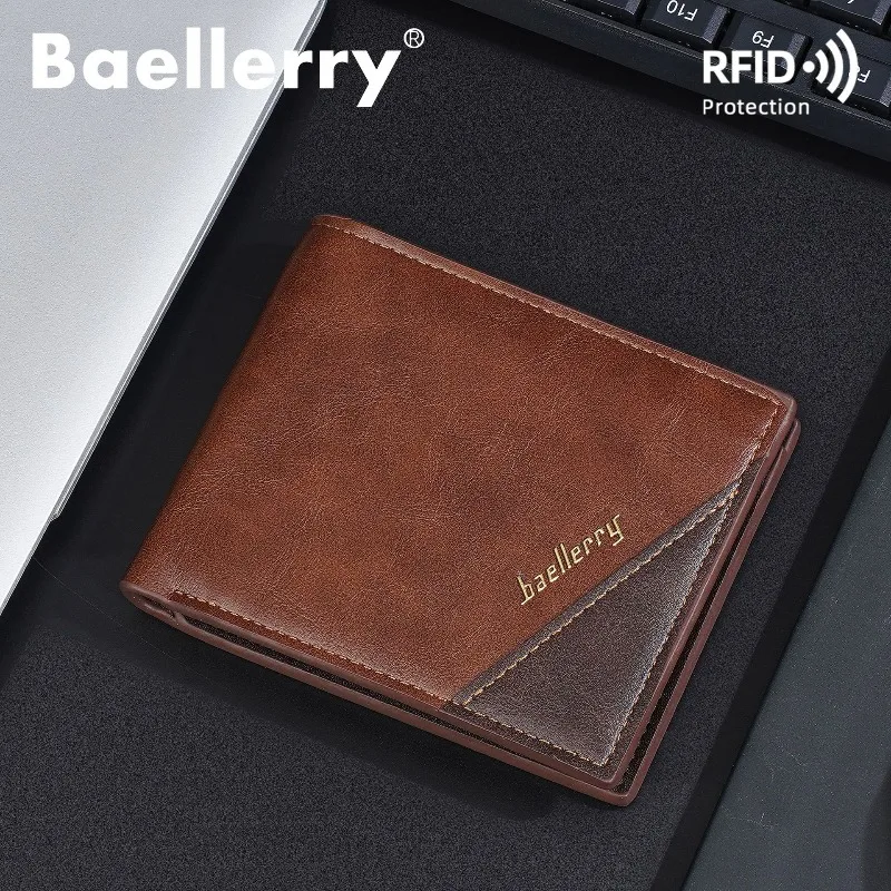 Baellerry Slim RFID Wallet for Men Casual Leather Card Holder Multi-Pocket Short Purse with ID Window