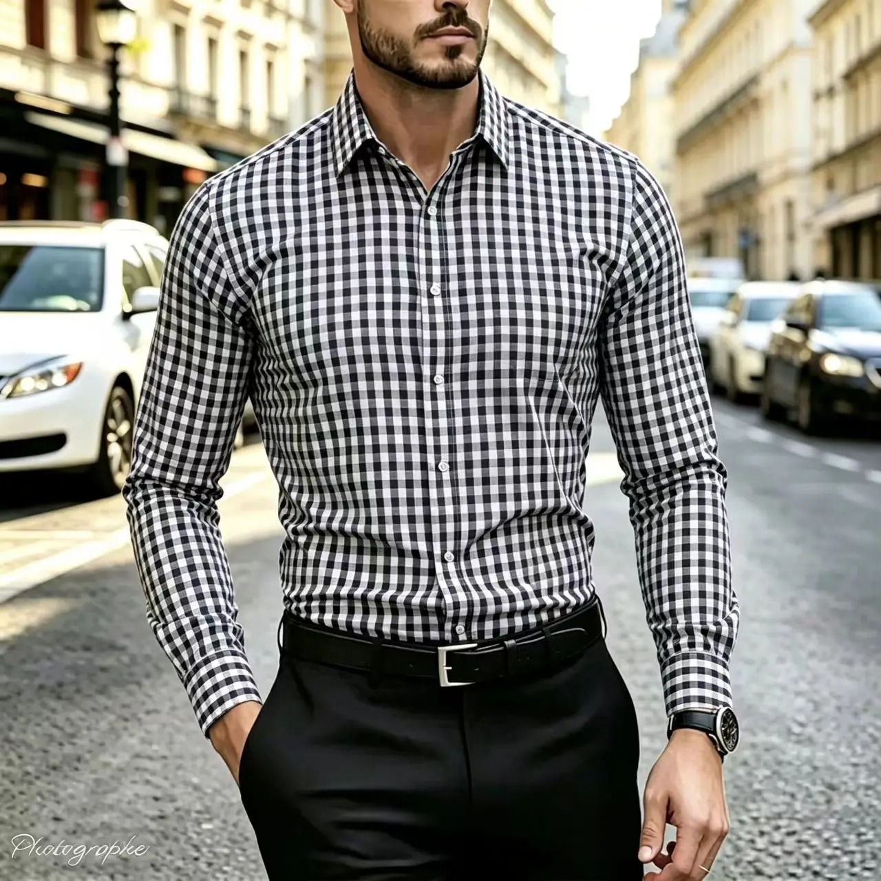Men's long sleeved checkered shirt, lapel shirt, casual and fashionable, comfortable and breathable, streetwear, versatile