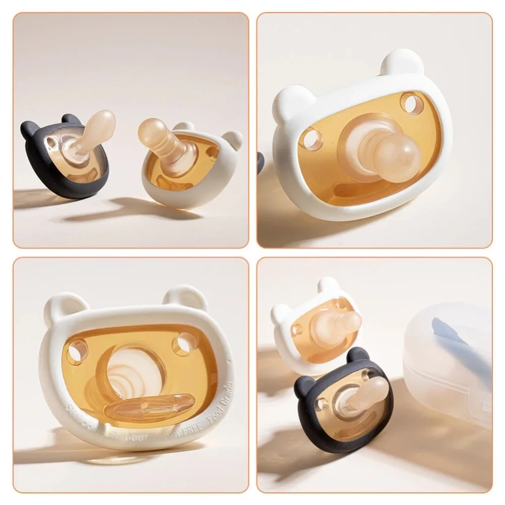 2pcs/Set Silicone Newborn Pacifier Prevent Flatulence Flat Round Mouth Pacifier Storage Set Safe Material Antimicrobial