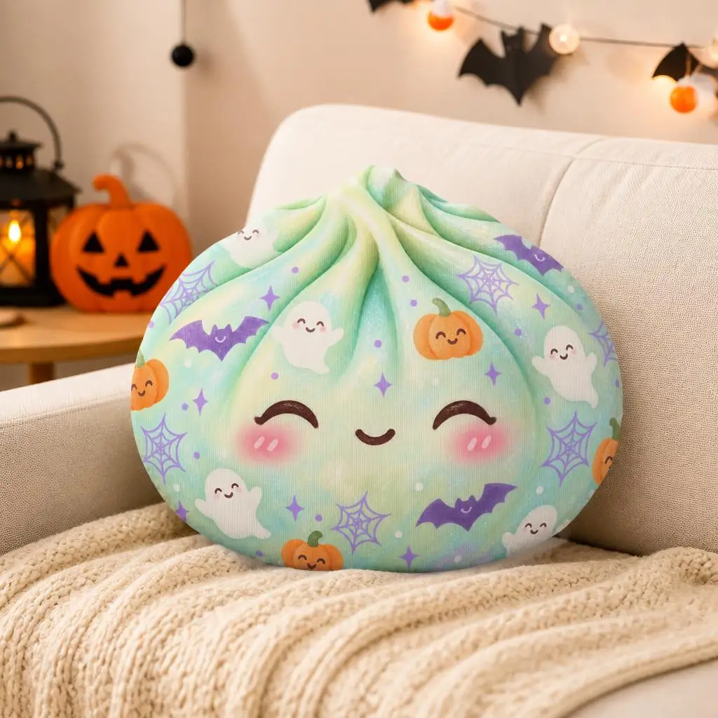 Kawaii Halloween Bao Dumpling Plush Pillow Cute Ghost Pumpkin Bat Cushion Irregular Stuffed Throw Pillow Sofa Home Decor Gift