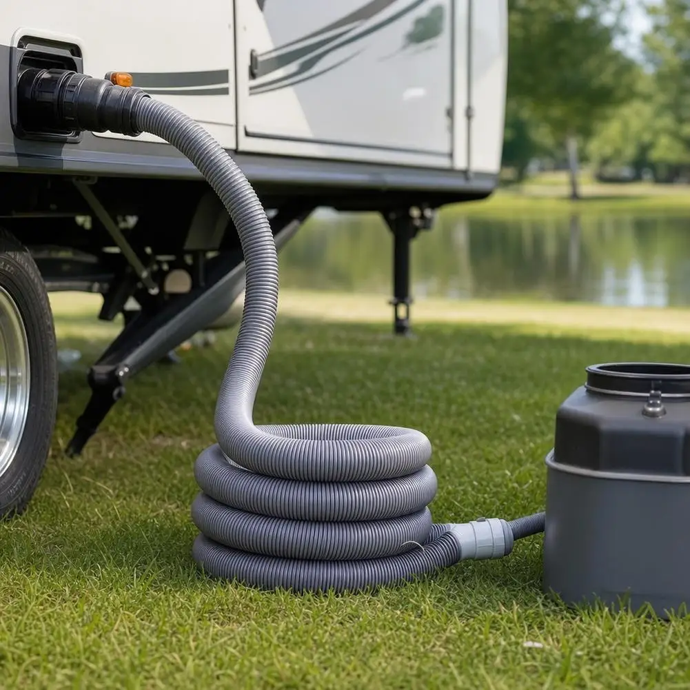 RV Washing Machine Drain Hose Extension Pipe Flexible Water Discharge Tube 100-400cm Heavy Duty EVA PE Grey Waste Pipe