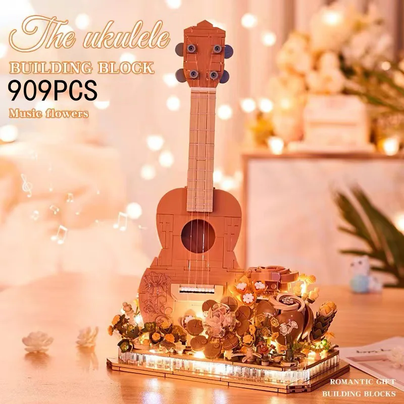 Loz Musical Instruments Mini Diamond Building Block Movement of Flowers Ukulele Electric Guitar Assemble Bricks Educational Toys