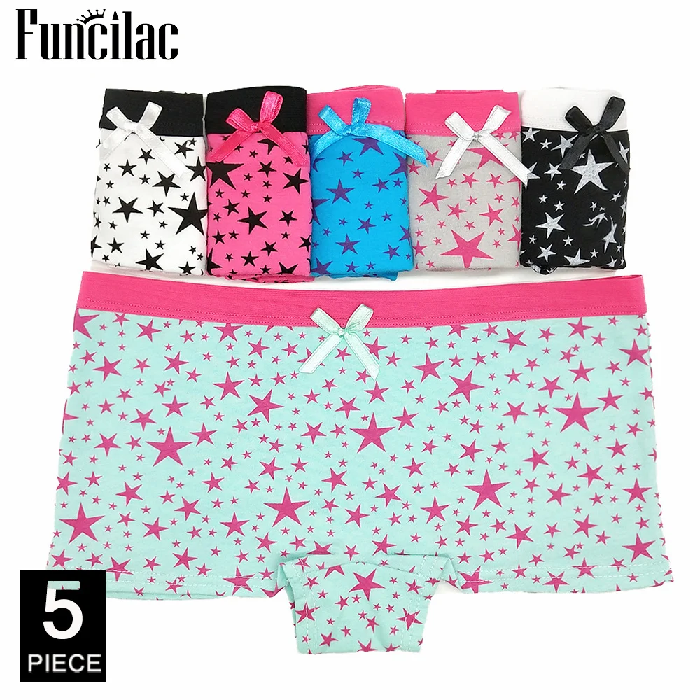 Women Underwear Cotton Panties Low Rise Boxers Shorts Boyshort Stars Print Girls Ladies Knickers for Women 5 Pcs/Lot