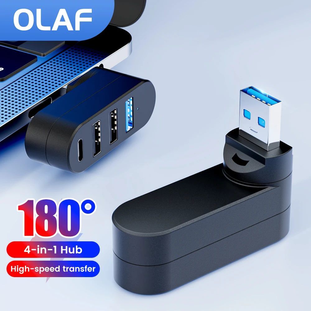 Olaf 180° Rotatable 4 Ports USB 3.0 2.0 Hub Type C High Speed Hub Data Transfer Adapter For PC Laptop MacBook U Disk Splitter