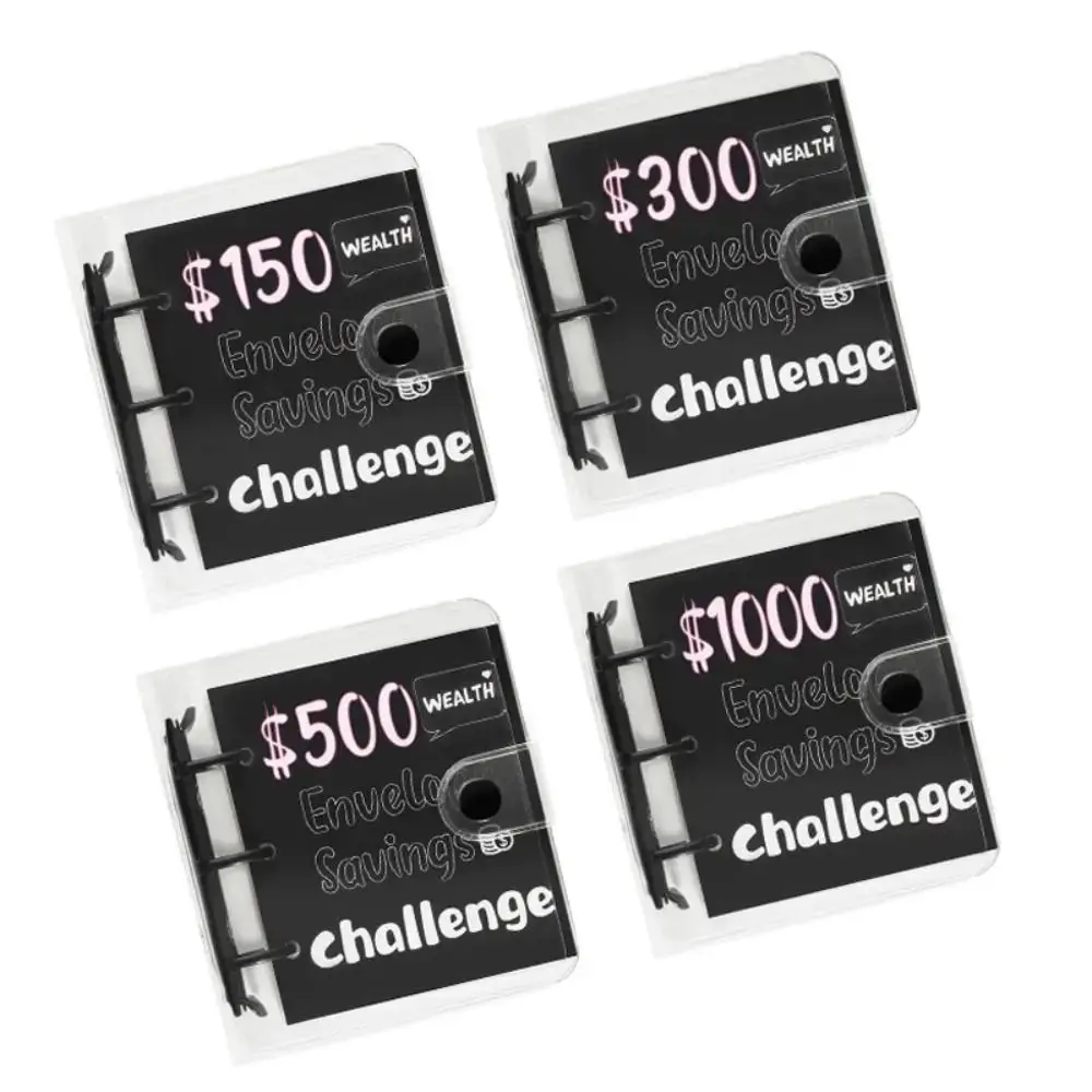 Fun Way Mini Raccoglitore per Risparmio di Denaro $ 150/300/500/1000 Buste per Contanti Sfide di Risparmio Libro PVC Durevole Mini Raccoglitore di Budget per Bambini