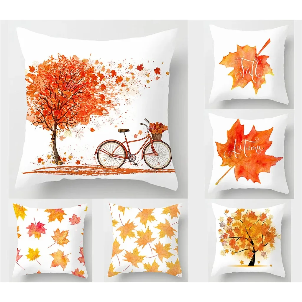 

Autumn Fall Yellow Maple Leaf Printed Square Pillowslip Polyester Cushion Cover Pillowcase Soft Car Seat Living Room Home Decor