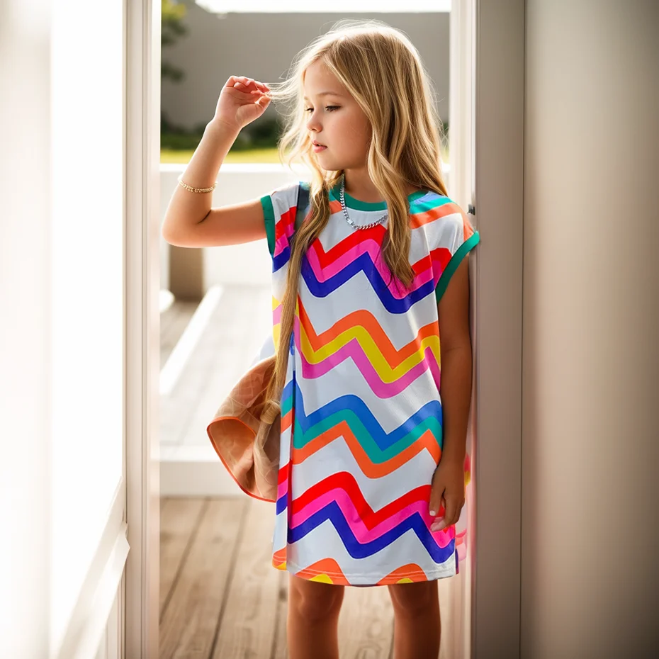 Girl Dresses Striped Girls Summer Dress Big Kids Dress Casual Style Clothes Girl 6 8 10 12 14