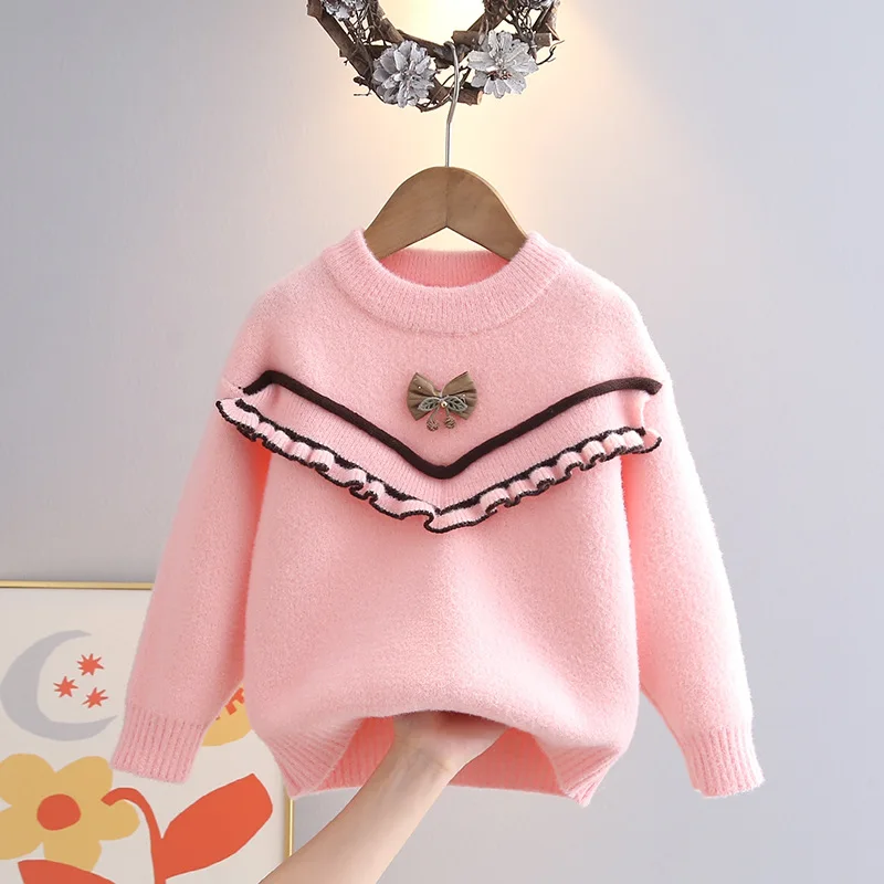 سترات أطفال رائعة بعقدة على شكل فراشة للفتيات بلوفرات حياكة للأميرة مكشكشة تشبه الحلم ملابس مريحة جديدة IY07141 #3