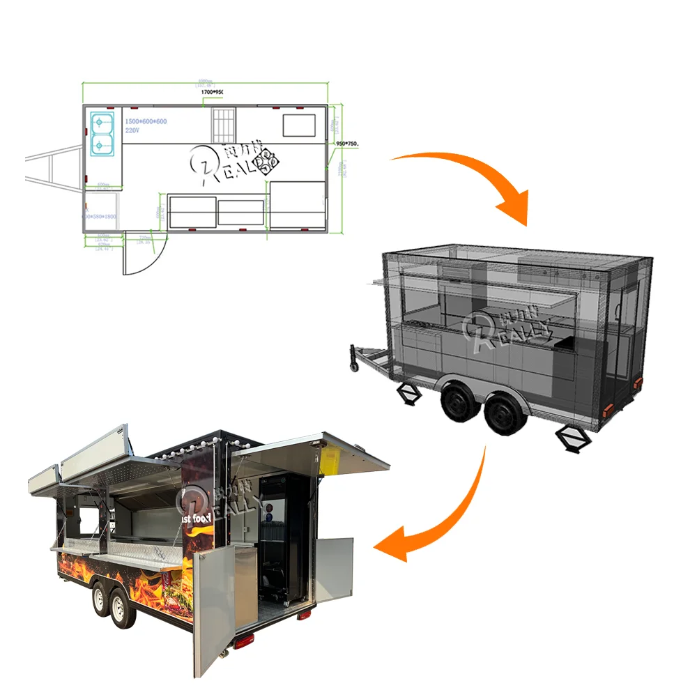 Aangepaste Food Truck Street Pizza Hamburger IJskar Mobiele Catering Trailers Concessie Fast Food Trailer Volledig uitgerust