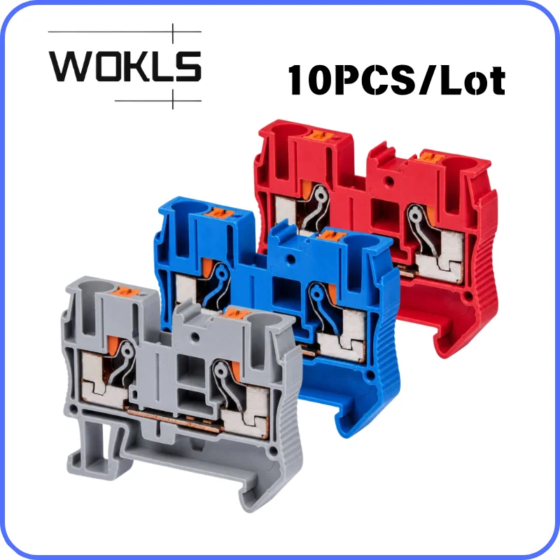 10PCS/LOT PT6 Din Rail Screwless Terminal Block 6mm² Push-in Spring Feed-Through Electrical Connector 10Pcs