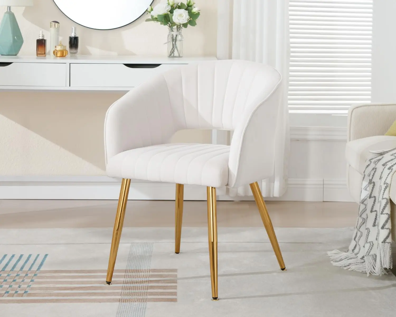 Velvet Desk Chair Upholstered Tufted Chairs Dining Chairs 1 PC & Cream