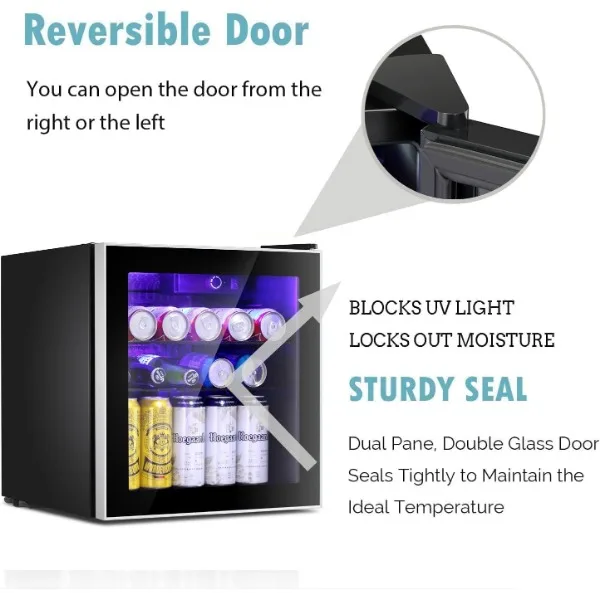 Antarctic Star Mini Fridge Cooler 60 Can Beverage Refrigerator Glass Door for Beer Soda Wine Small Drink Dispenser Clear Front