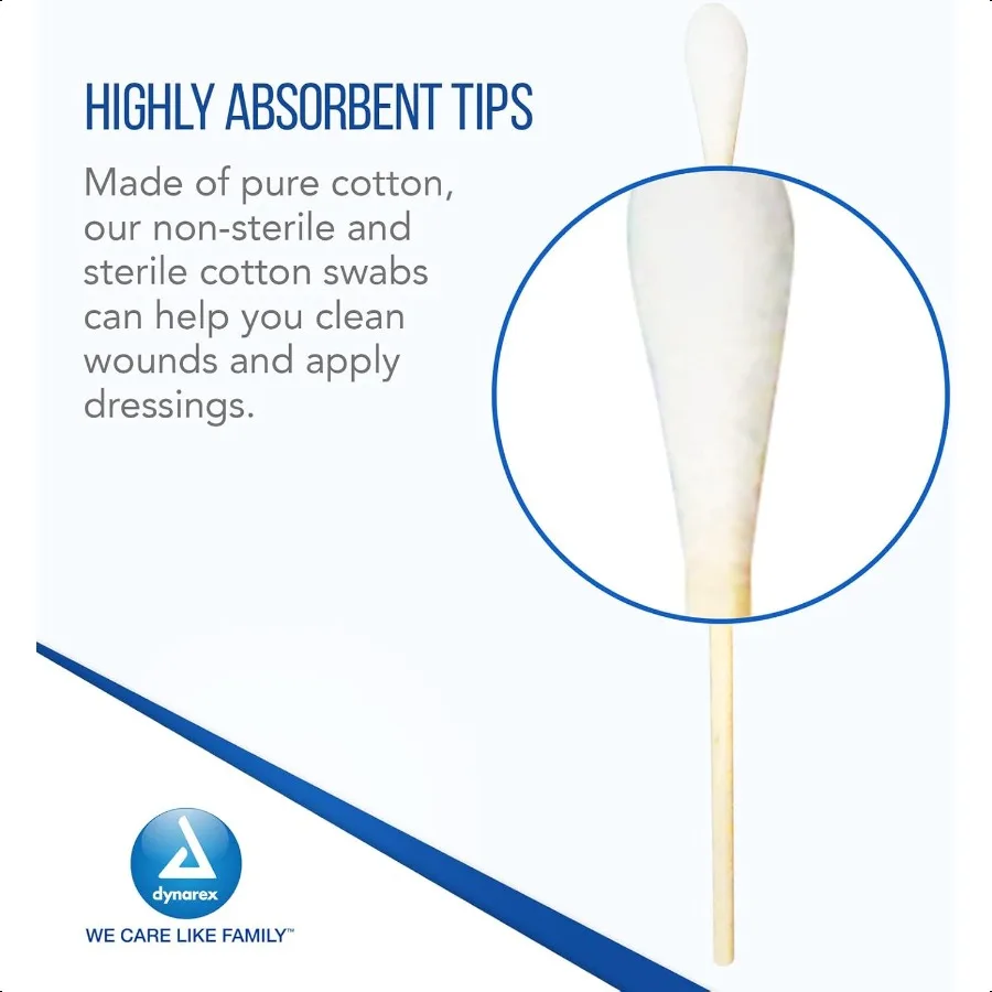 다이나렉스 6인치 멸균 면 팁 어플리케이터, 일회용 나무 면 팁 어플리케이터 (상처 관리, 위생, 메이크업용)