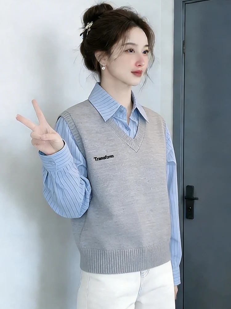 

Модный вязаный свитер свободного кроя для женщин, средней плотности вязки, цельный, повседневный, удобный, дышащий