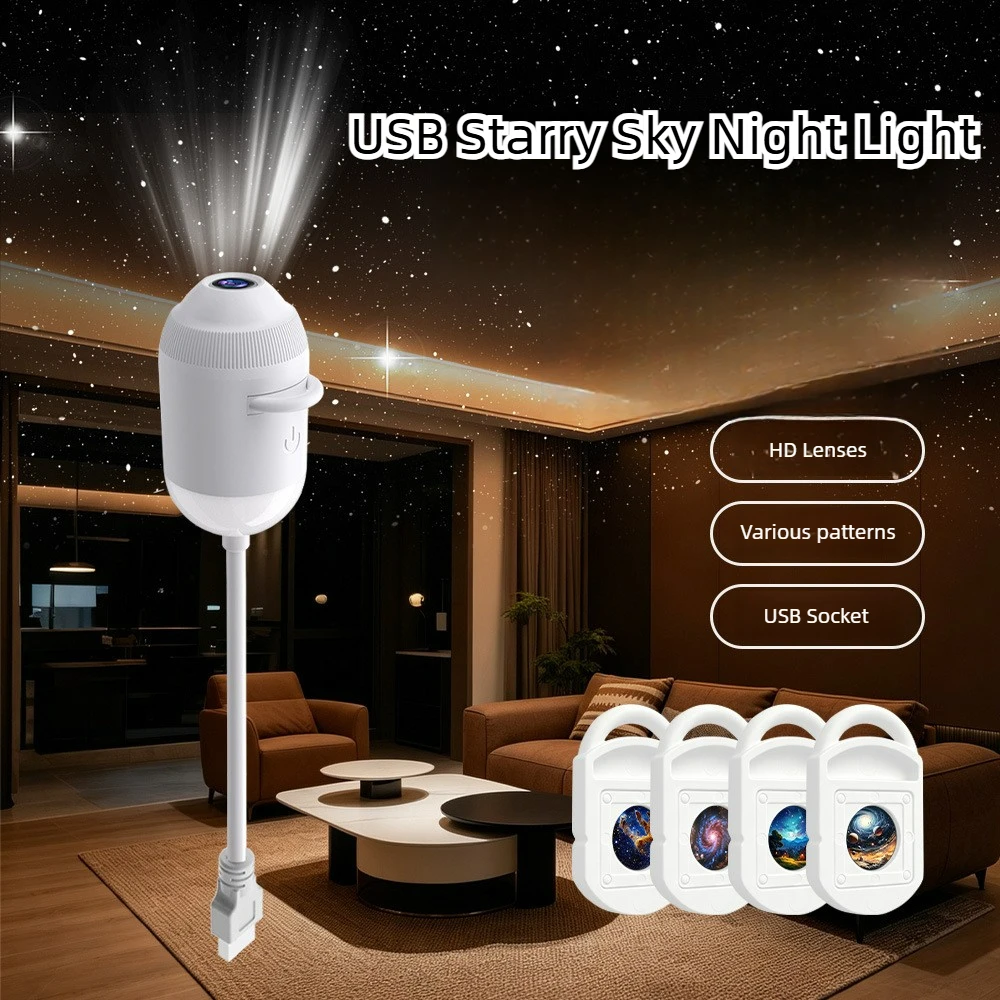 USB Starry Sky Galaxy Projector Night Light 360 Flexible Tube Dual Mode Bedroom Atmosphere Lamp