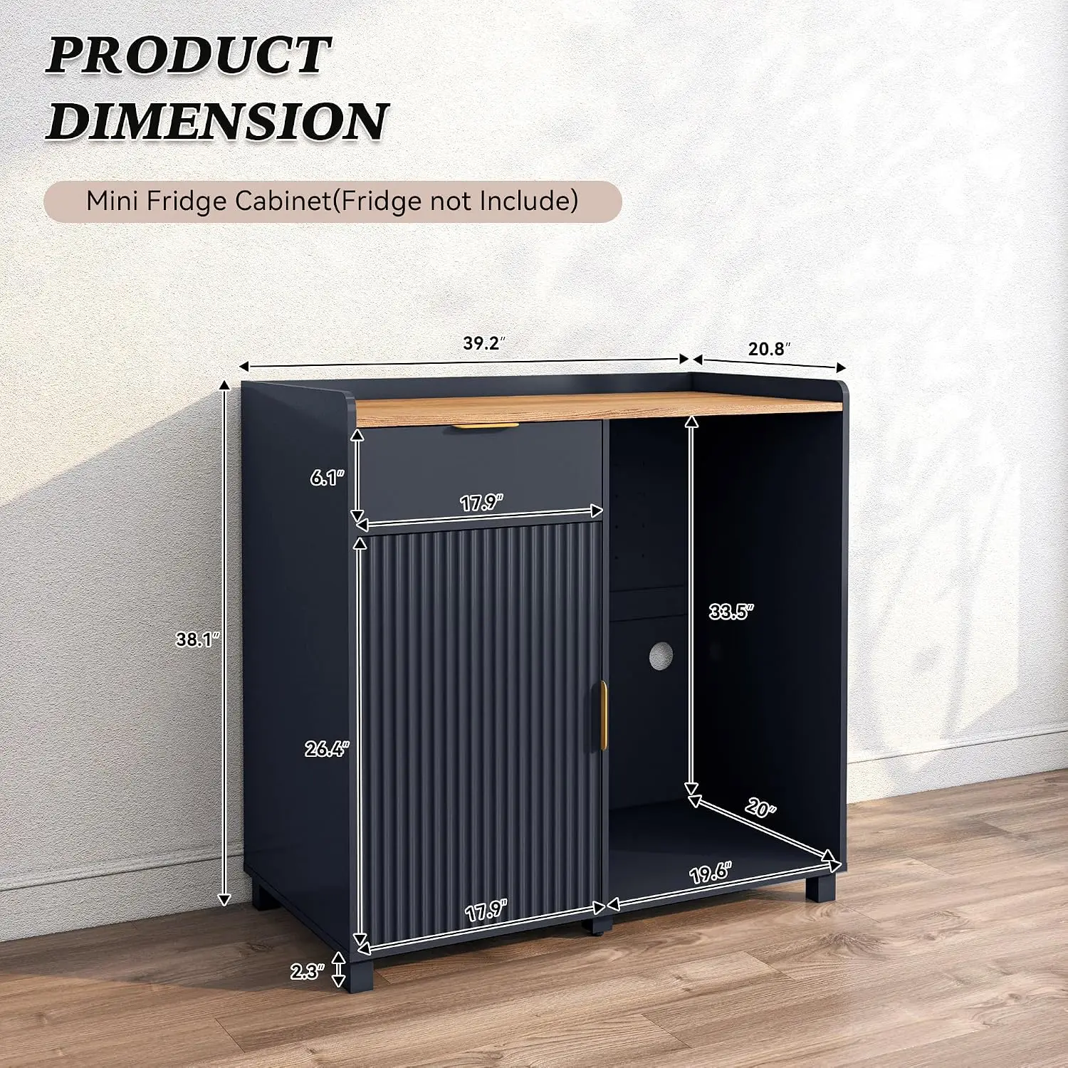 Bar Cabinet with Fridge Space & Fluted Door, Mini Refrigerator Storage, Blue, Customized