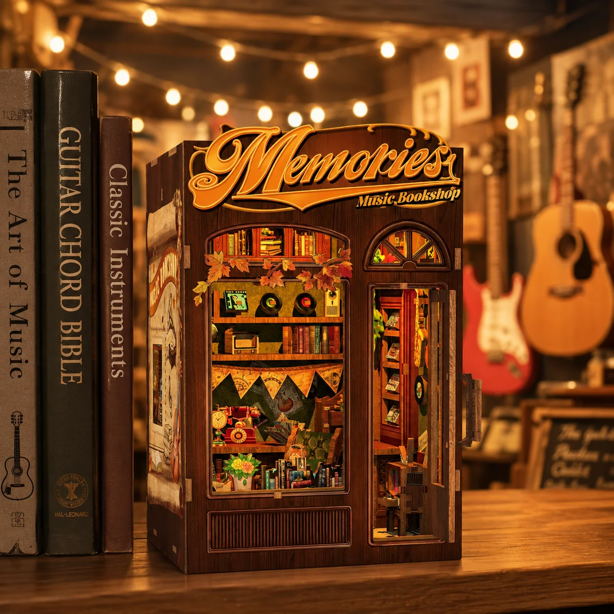 Book Nook Kit Bookshelf Insert Memories Music Bookshop DIY Miniature House Craft Assembly Model for Adults