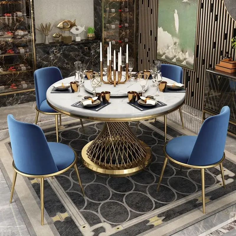 Restaurant Dining Table Sets Design Nordic Style Round Marble Dining Room 6 Chairs And Table With Turntable