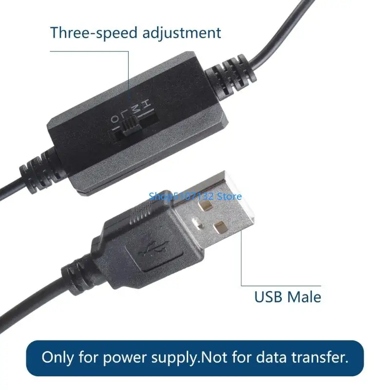87HD USB Speed Control Cable With 3 Adjustable Modes Feature 2 Wire Bare End for 5V Devices Without Voltages Black
