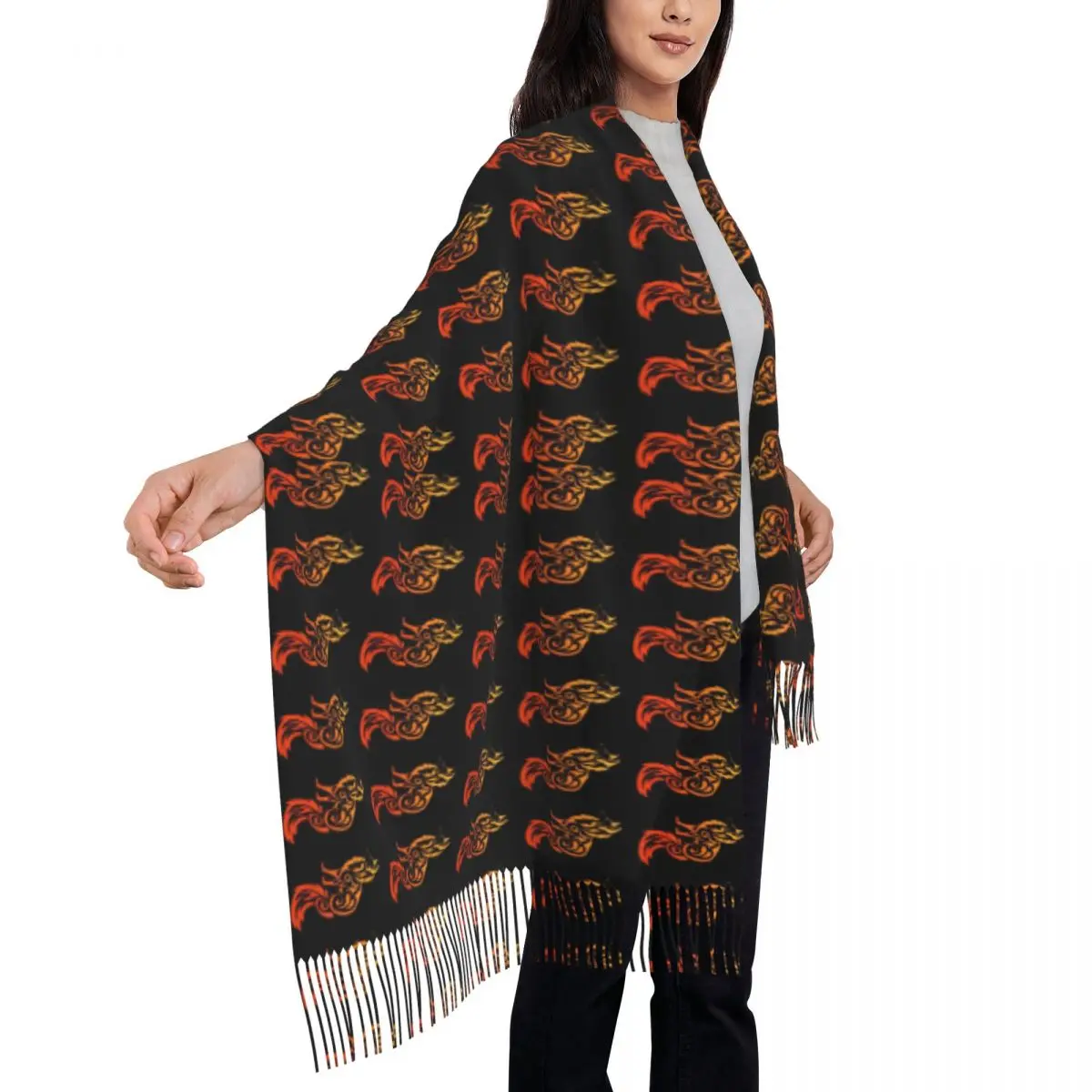 Female Scarf Warm Soft Red Tribal Fox Large Scarves Long Tassel Wild Animal Luxury 2024 Shawls and Wrap Autumn Designer Bandana