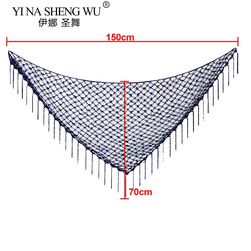 Bufanda triangular de ganchillo para danza del vientre, cinturón de lentejuelas para cadera, accesorios de danza del vientre, cinturón de borla larga