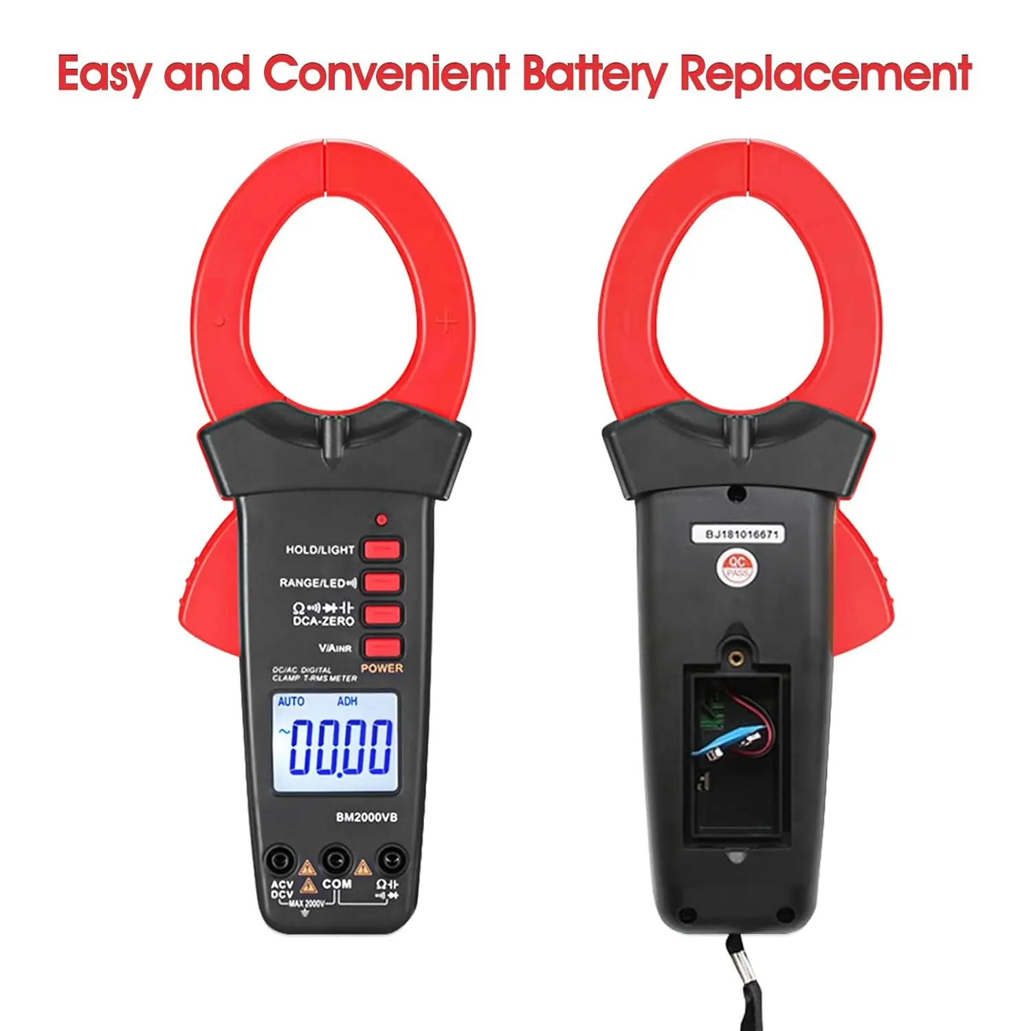 2000 Counts Clamp Meter - DC Amp Multimeter with Voltage, Resistance, Capacitance, Continuity, and Temperature Measurement