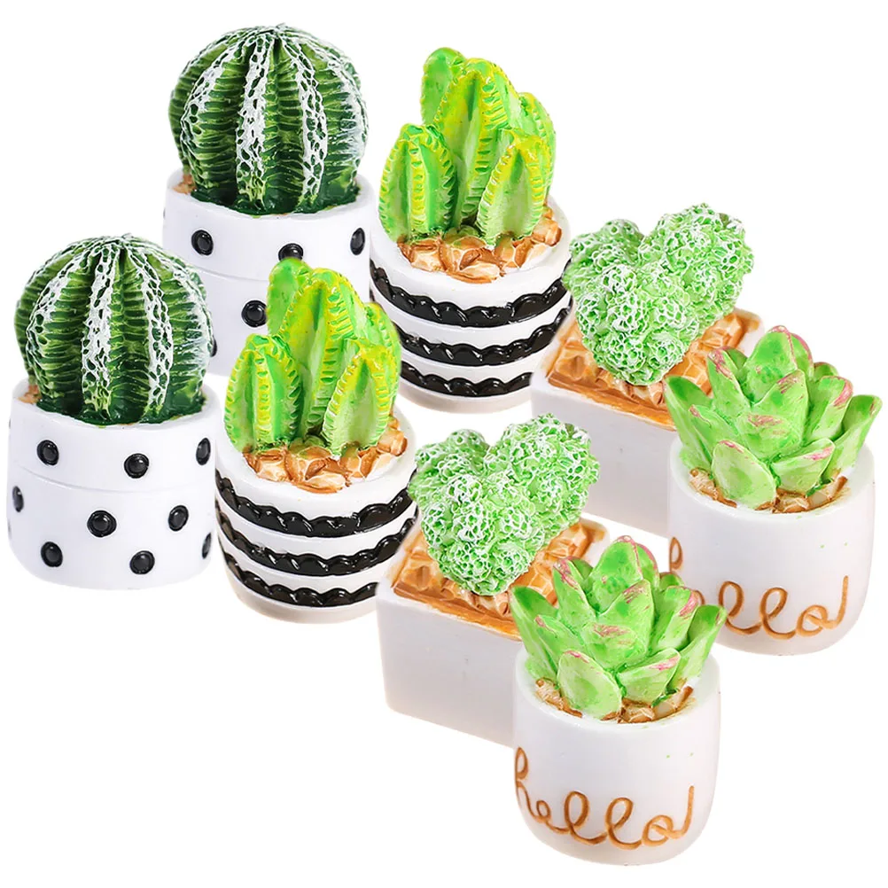 

8 Pcs Cactus Miniature Garden Decor Resin Tiny House Accessories Potted Plant Model Lightweight Desktop nament Photography Prop