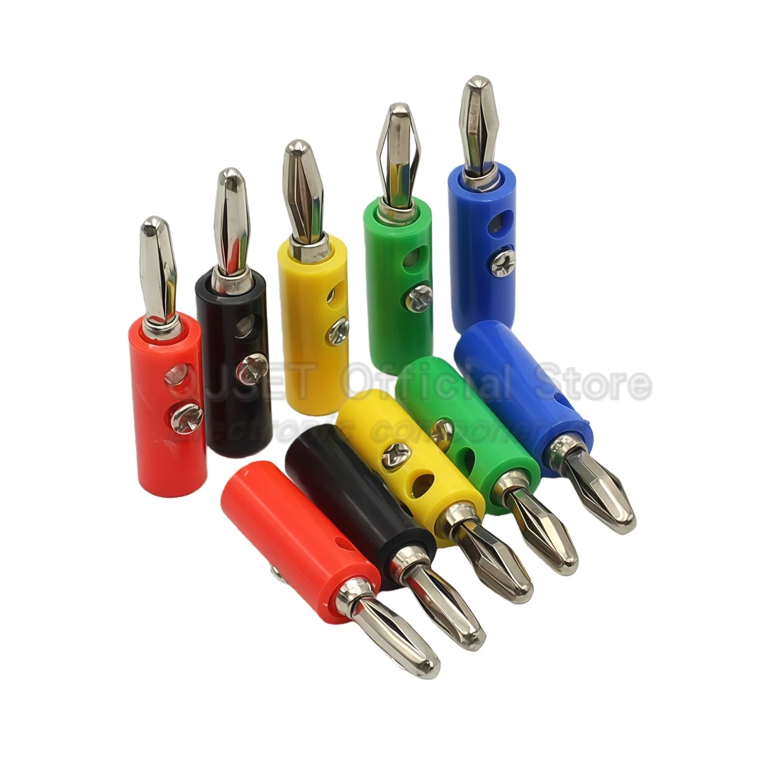 5 Pcs 4mm Four-Page Banana Plug with Mounting Screw Overlapping Socket Test Banana Plug Solderless Terminal Audio Amplifier Plug