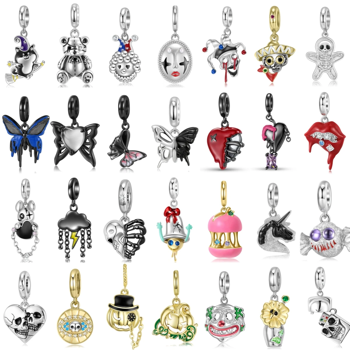 

925 Sterling Silver Halloween Violent Bear Black Butterfly Gold Pumpkin Charm Zircon Fit Original Bracelet DIY Jewelry Makin