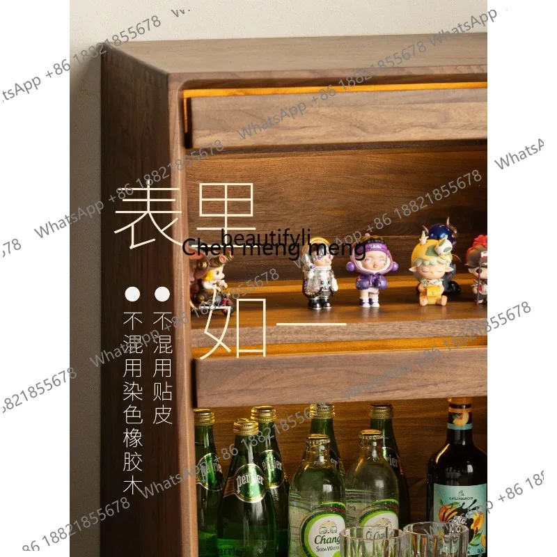 SS أمريكا الشمالية الجوز الأسود تلفزيون خزانة جانبية غرفة المعيشة أثاث من الخشب الصلب حامل خزانة باب زجاجي الوجه خزانة 3001 #5