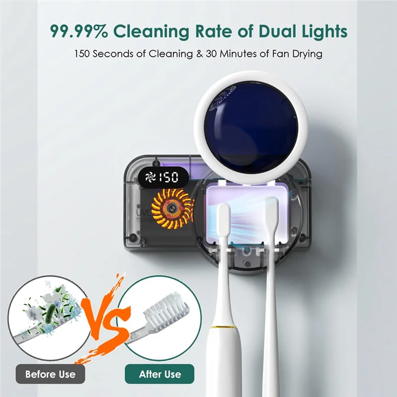 ABUU-حامل فرشاة أسنان قابل لإعادة الشحن مثبت على الحائط لجميع الفرش اليدوية الكهربائية والتنظيف وتجفيف الهواء
