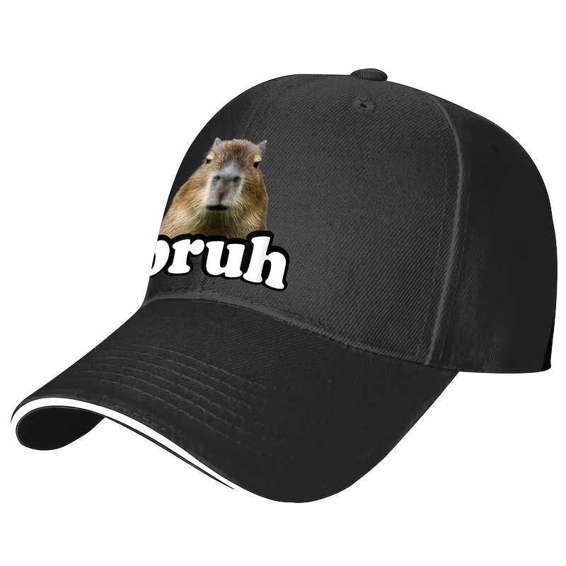 Bruh Capybara Meme Baseball Cap Funny Animal Face Adjustable Polyester Hat for Adults Casual Outdoor