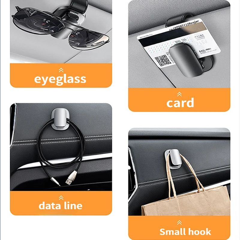 Baseus Multifunction Car Mounted Glasses Clip for Data Line Sunglasses Store Away mini Items Portable Black Card Sun Visor Clamp