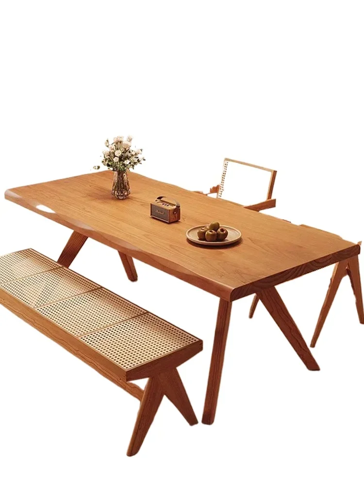 Japanese cherry wood dining table Nordic solid wood large board table household log desk desk rectangular whale dining table
