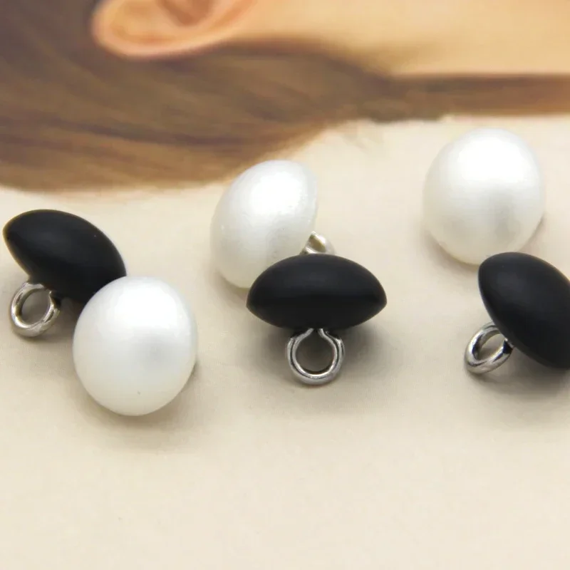 20pcs Black Matte Oval Plastic Faux Pearl Metal Buttons For Clothing Shirt Dress Blouse Decorations Sewing Accessories Wholesale