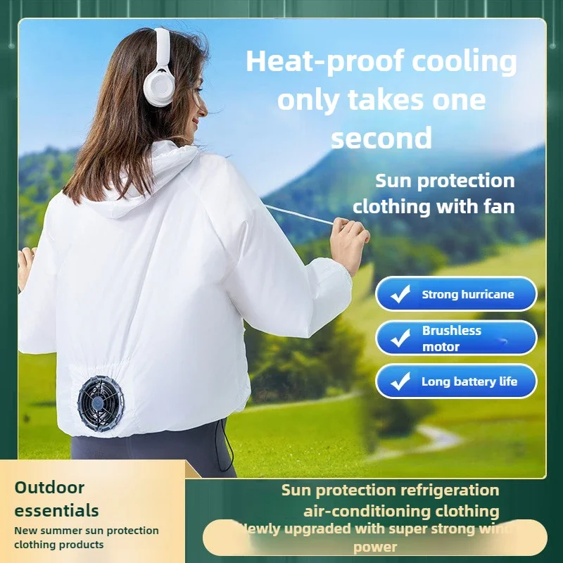 

Летняя охлаждающая одежда с вентилятором для путешествий на природе, мужская и женская, с 3D-циркуляцией воздуха, защита от солнца